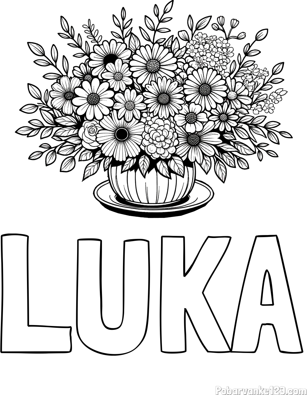 Pobarvanka imena LUKA in pobarvanka velikega šopka rož