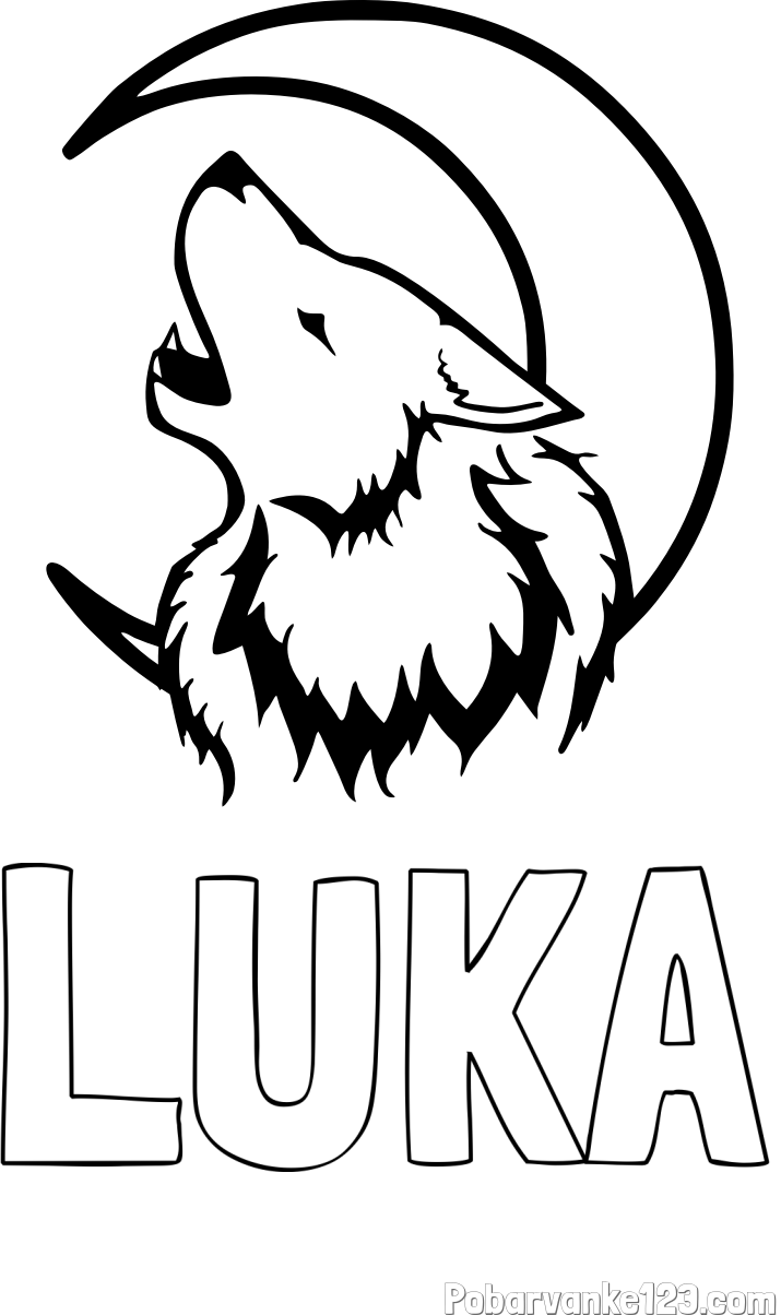 Pobarvanka imena LUKA in pobarvanka volk in lune