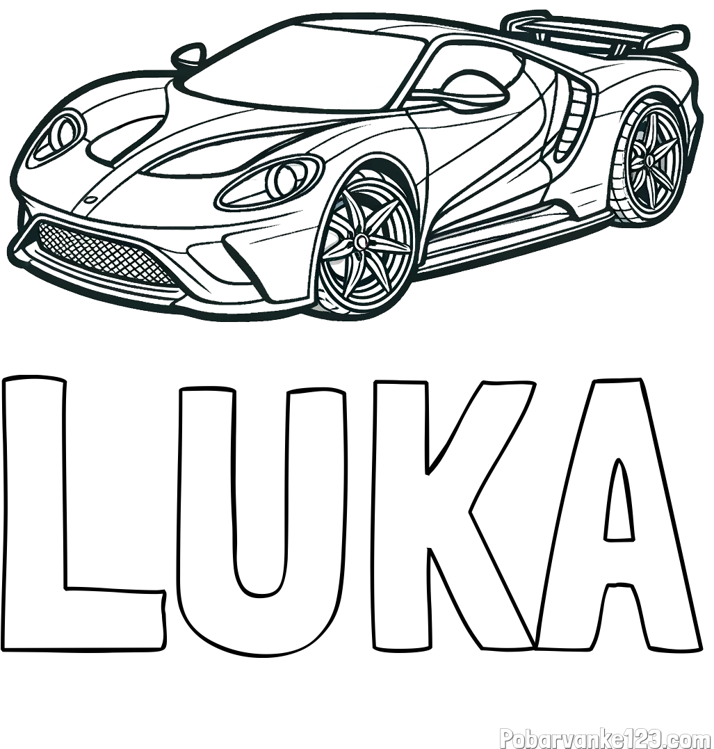 Pobarvanka imena LUKA in Športni avtomobil