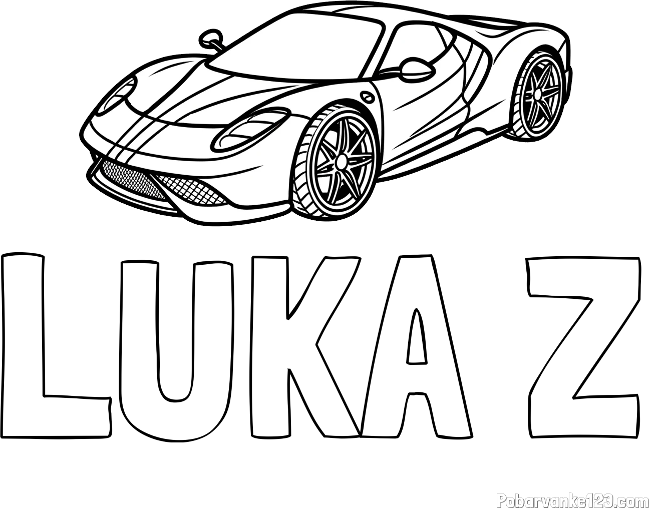Pobarvanka imena LUKA Ž in pobarvanka dirkalnega avtomobila