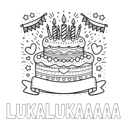 Online izdelana pobarvanka - Pobarvanka imena LUKALUKAAAAA in pobarvanka velike torte za rojstni dan