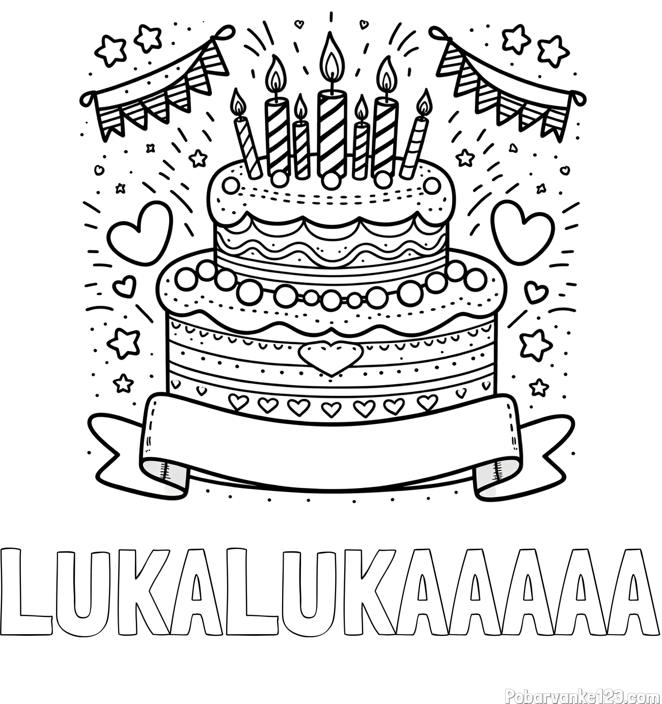 Pobarvanka imena LUKALUKAAAAA in pobarvanka velike torte za rojstni dan