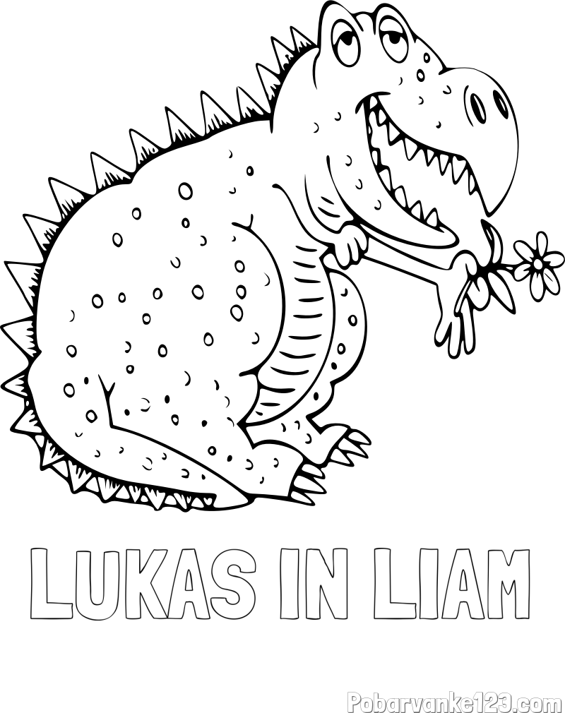 Pobarvanka imena LUKAS IN LIAM in pobarvanka veselega dinozavra