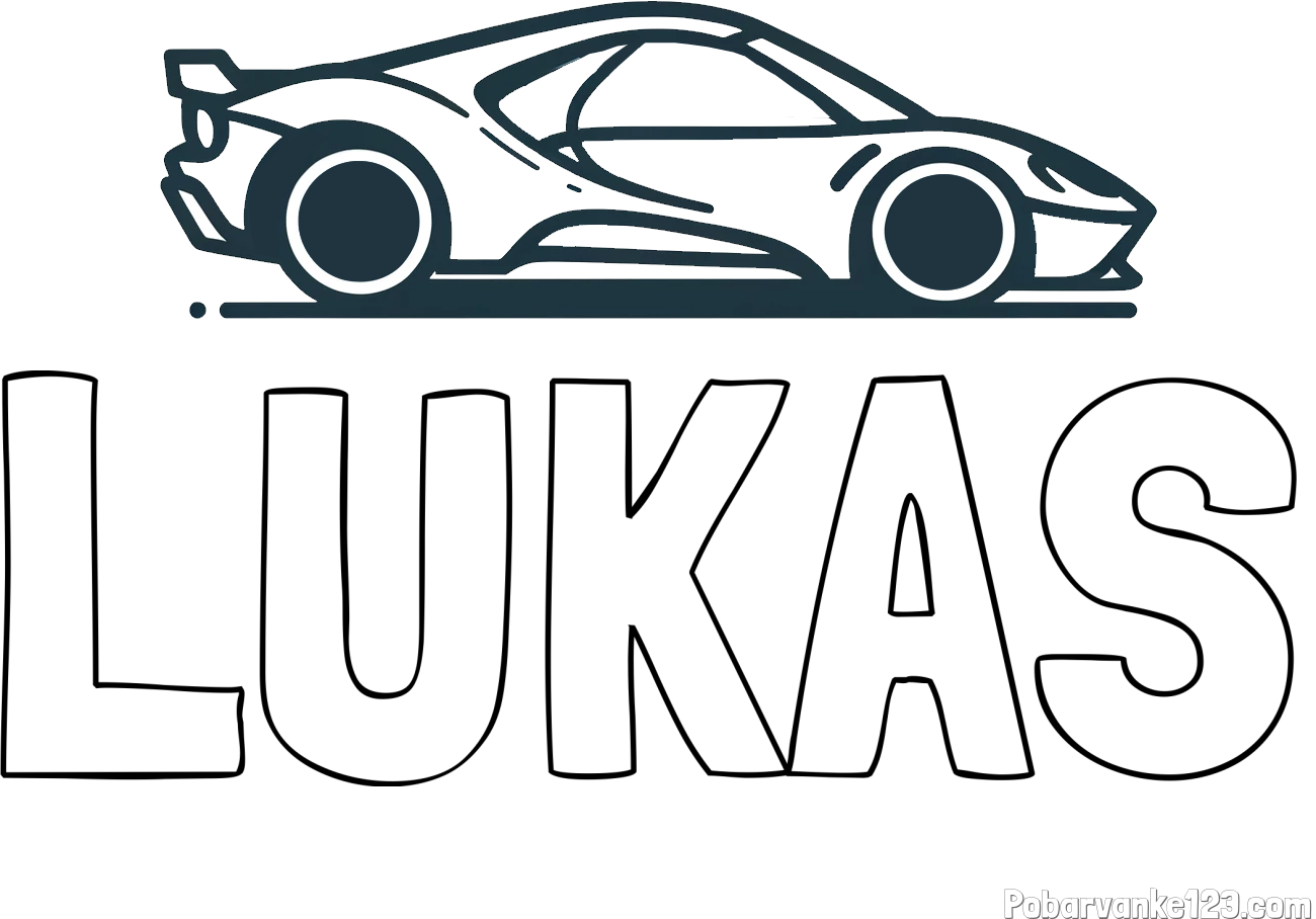 Pobarvanka imena LUKAS in otroška pobarvanka dirkalnega avtomobila