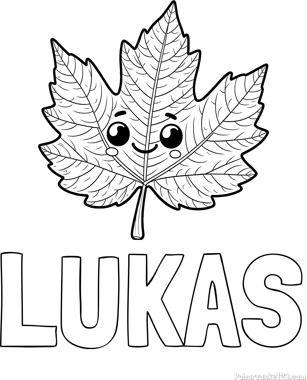 Pobarvanka imena LUKAS in otroška pobarvanka nasmejanega lista