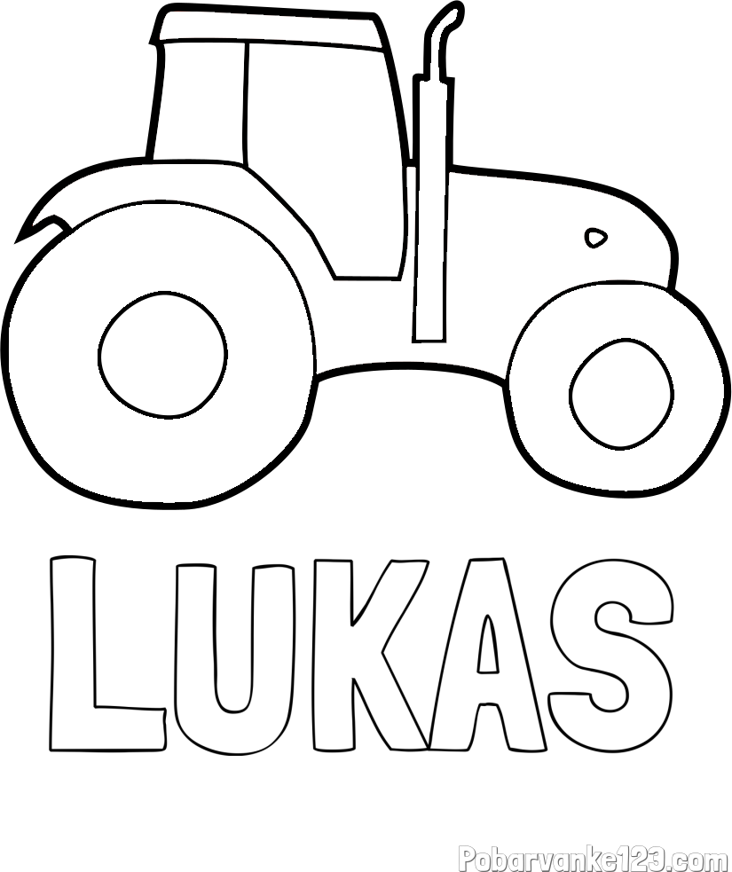 Pobarvanka imena LUKAS in otroška pobarvanka traktorja