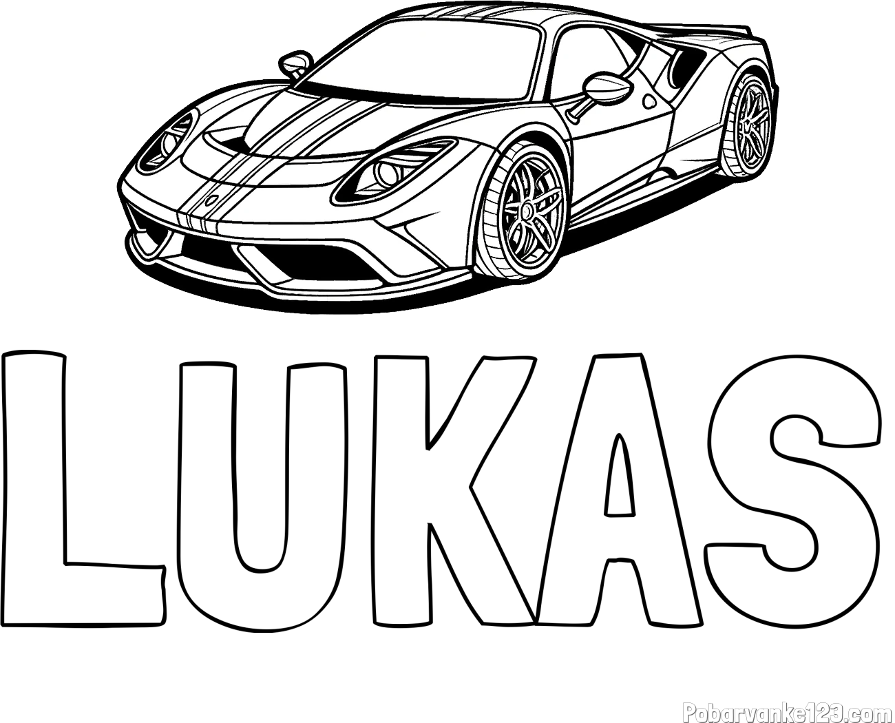Pobarvanka imena LUKAS in pobarvanka čudovitega športnega avtomobila