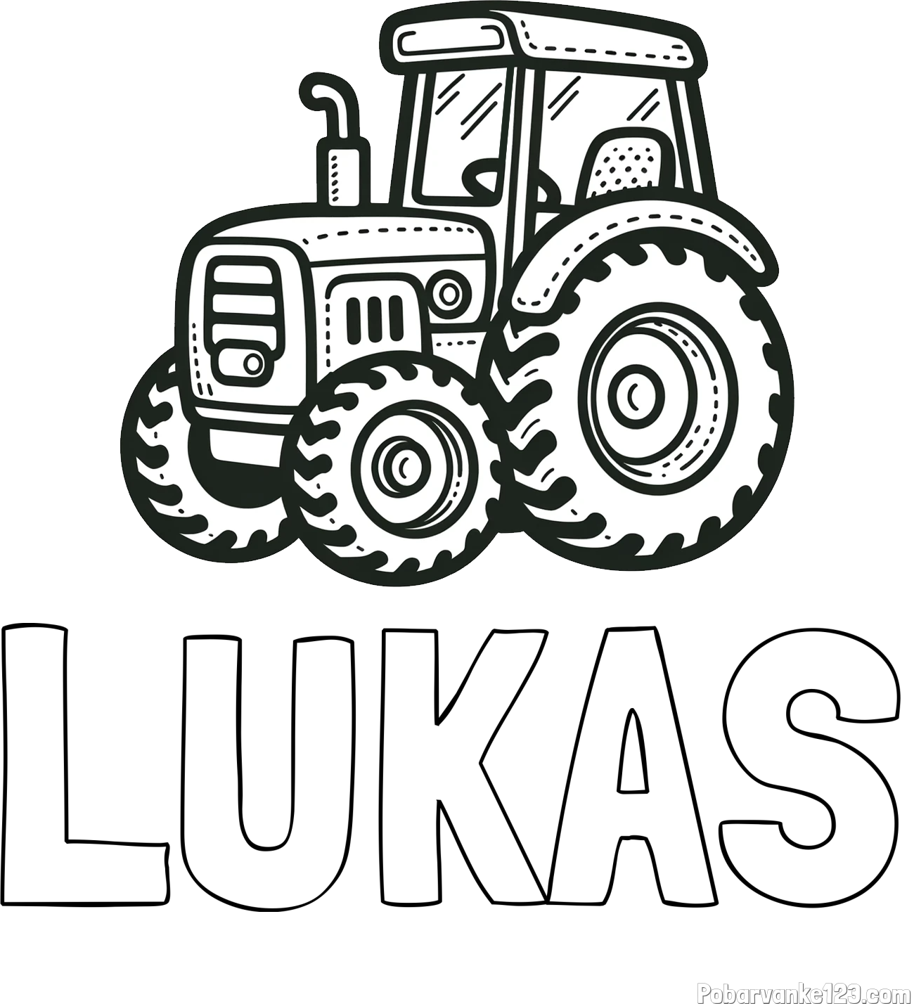 Pobarvanka imena LUKAS in pobarvanka čudovitega traktorja