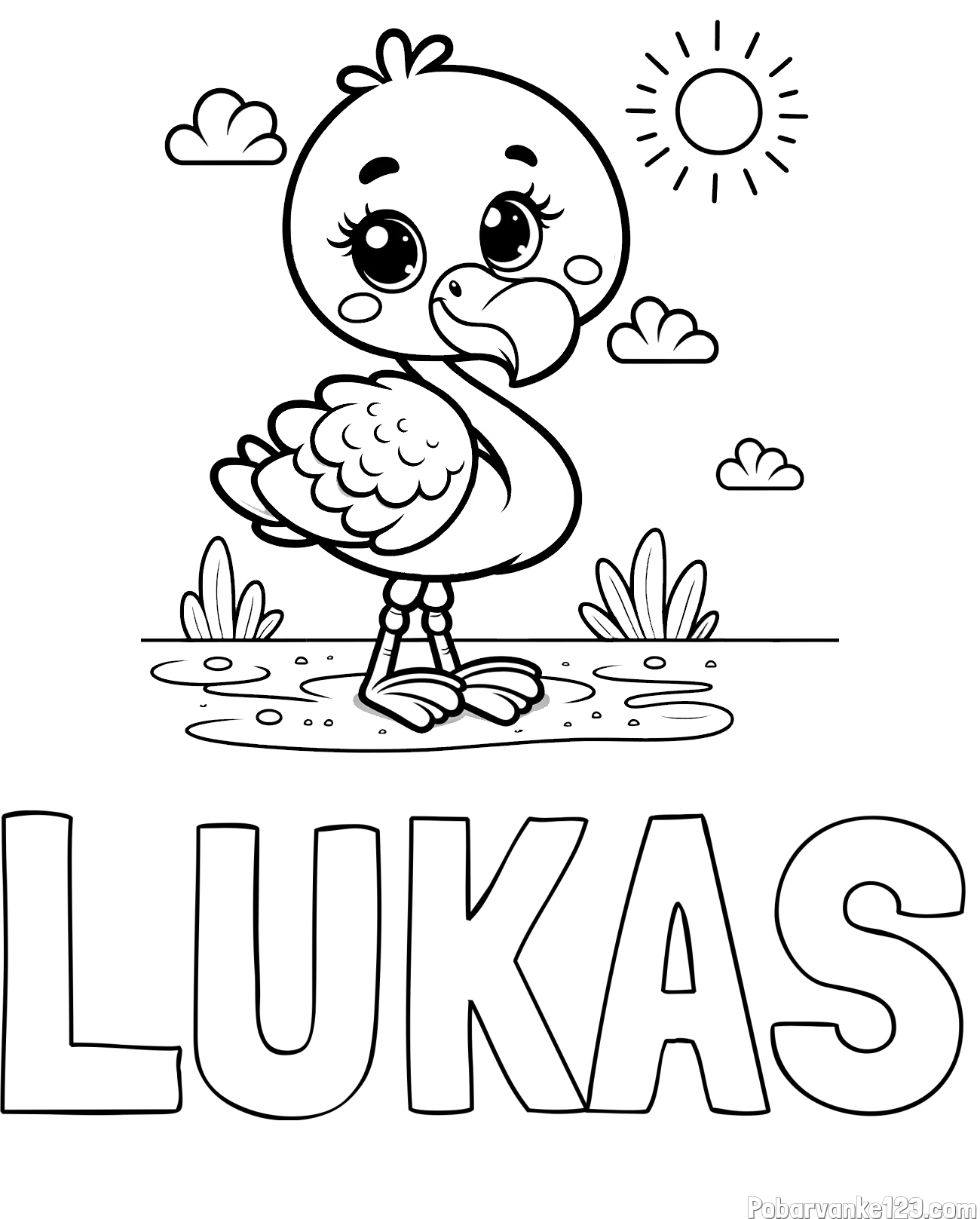 Pobarvanka imena LUKAS in pobarvanka ljubkega flaminga