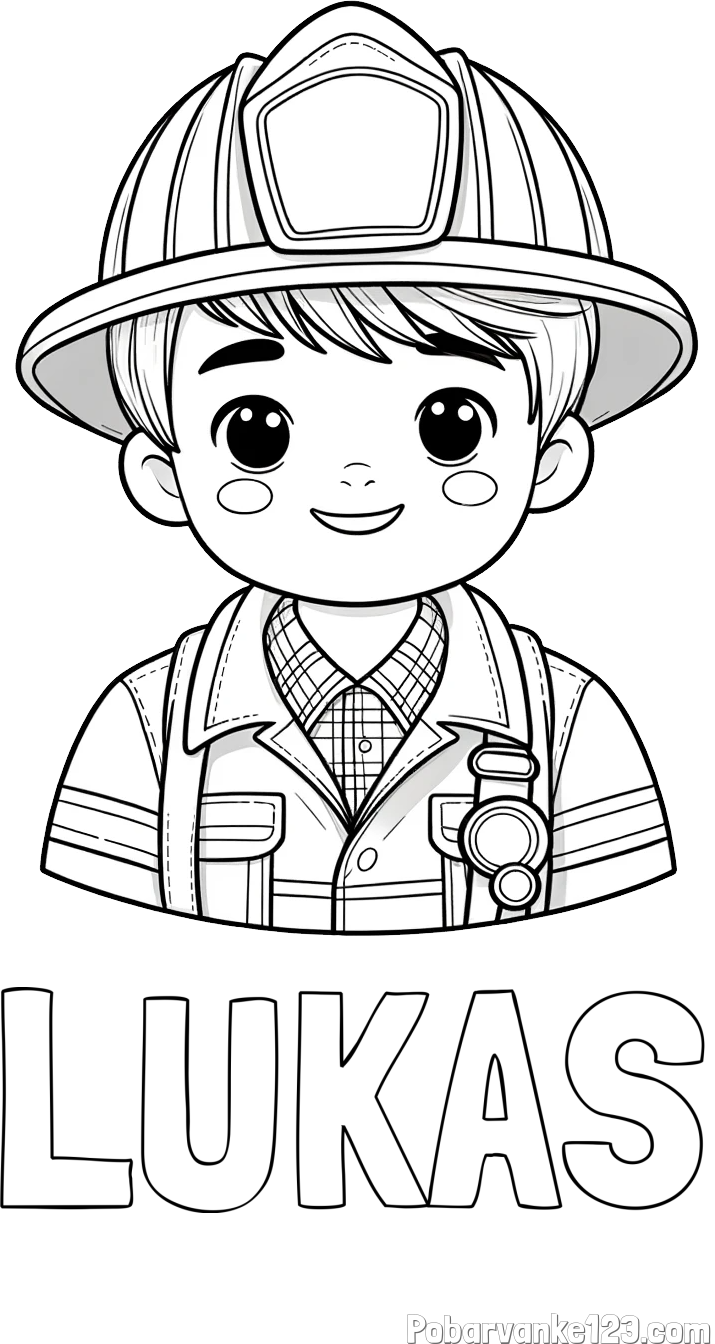 Pobarvanka imena LUKAS in pobarvanka mladega gasilca