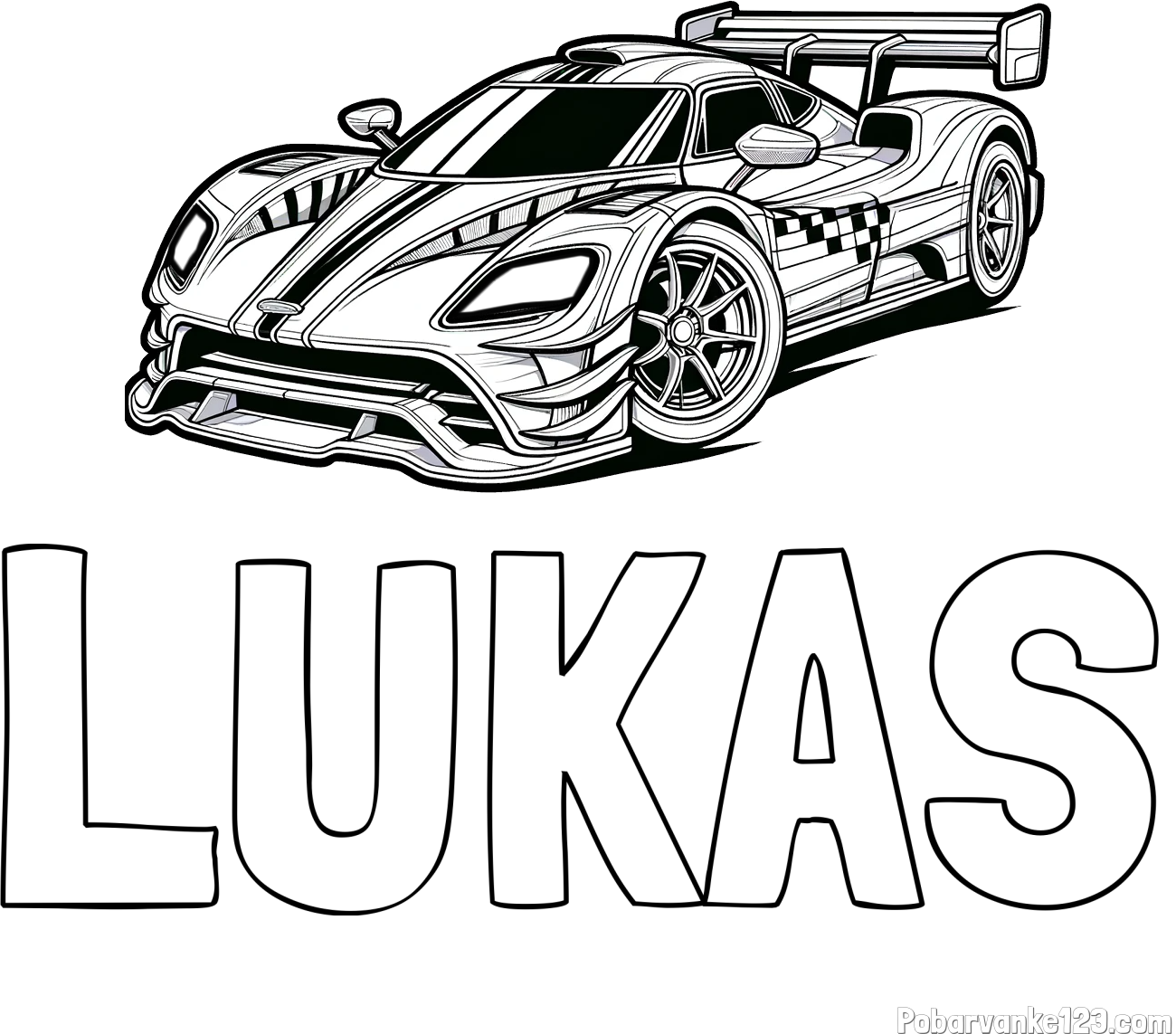 Pobarvanka imena LUKAS in pobarvanka modernega športnega avtomobila