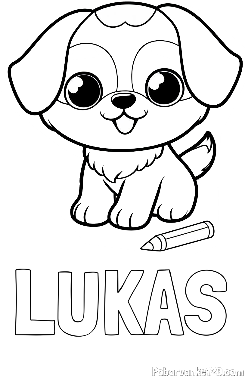 Pobarvanka imena LUKAS in pobarvanka prikupnega kužka