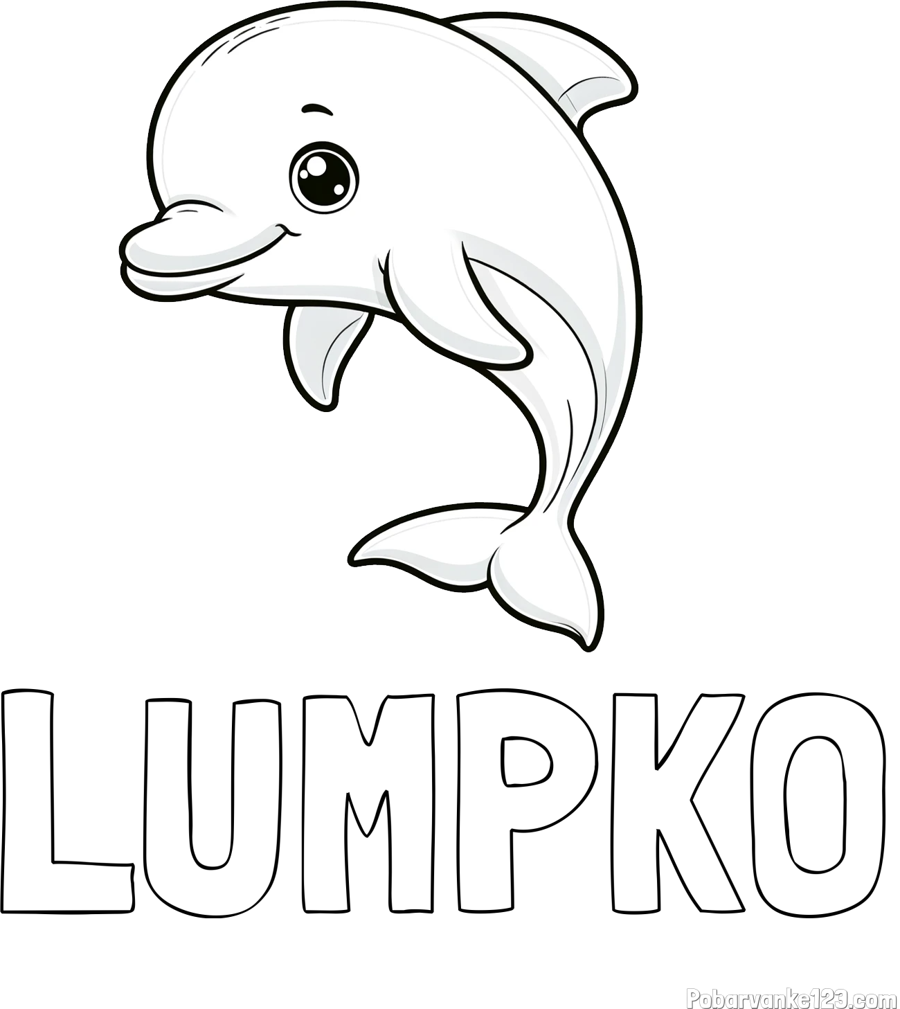 Pobarvanka imena LUMPKO in otroška pobarvanka ljubkega delfina