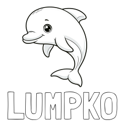 Online izdelana pobarvanka - Pobarvanka imena LUMPKO in otroška pobarvanka ljubkega delfina