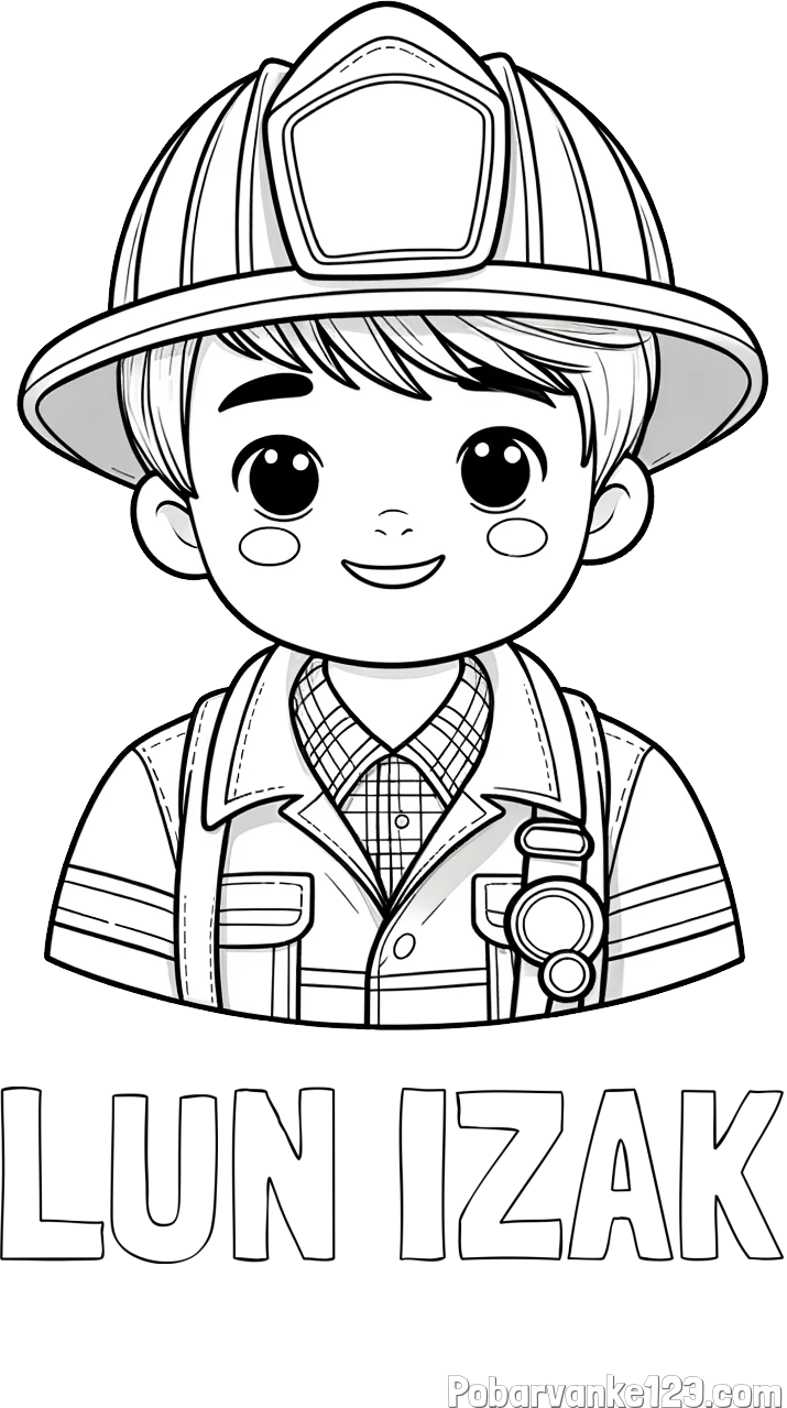 Pobarvanka imena LUN IZAK in pobarvanka mladega gasilca
