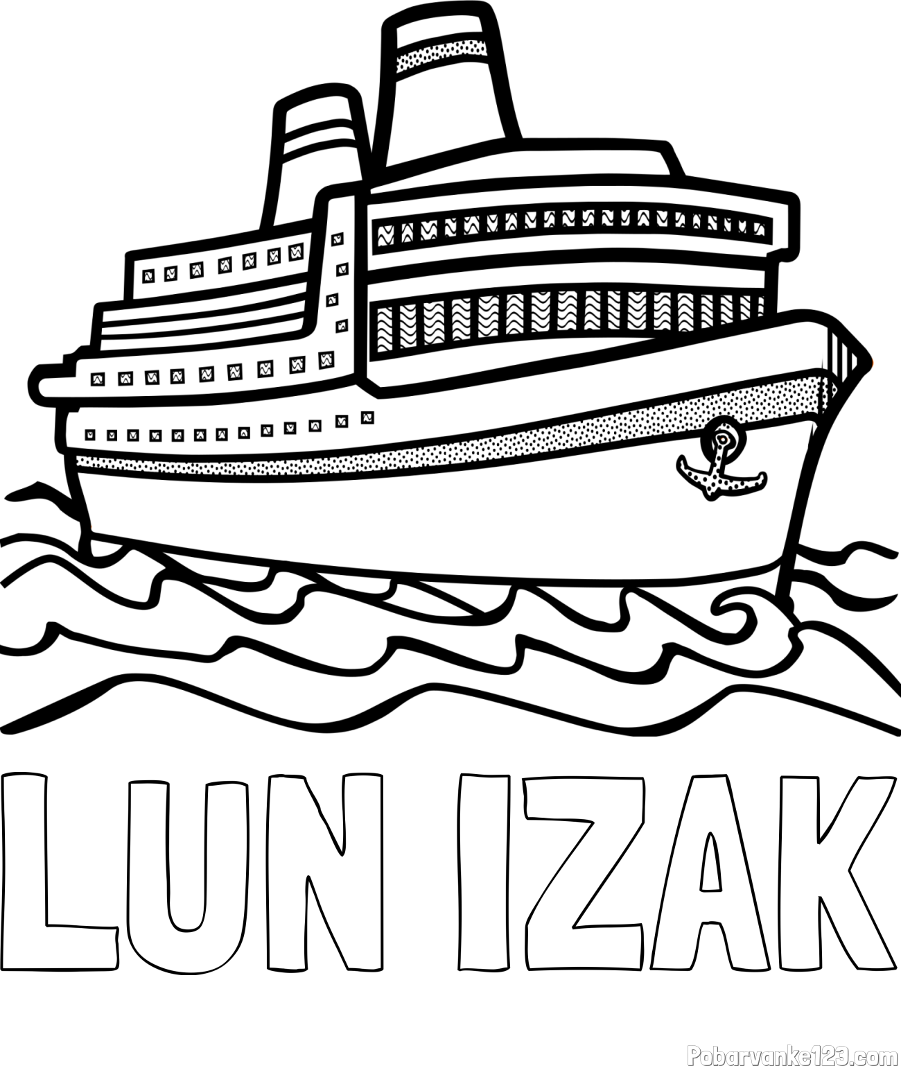 Pobarvanka imena LUN IZAK in pobarvanka velike potniške ladje