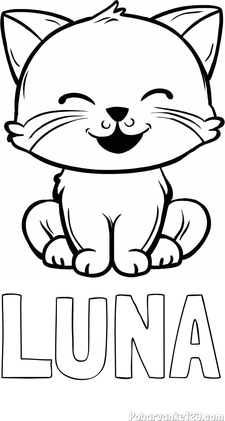 Pobarvanka imena LUNA in pobarvanka prikupne mačke