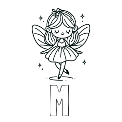 Pobarvanka imena M in enostavna pobarvanka čarobne vile