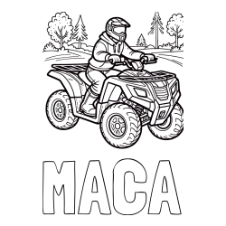 Online izdelana pobarvanka - Pobarvanka imena MACA in pobarvanka motorista na štirikolesniku