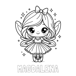 Online izdelana pobarvanka - Pobarvanka imena MAGDALENA in pobarvanka čarobne vile z ljubkim obrazom