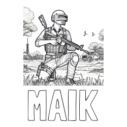 Online izdelana pobarvanka - Pobarvanka imena MAIK in PUBG pobarvanka glavnega lika v klečečem položaju