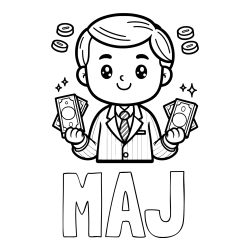 Pobarvanka imena MAJ in otroška pobarvanka bankirja z veliko denarja