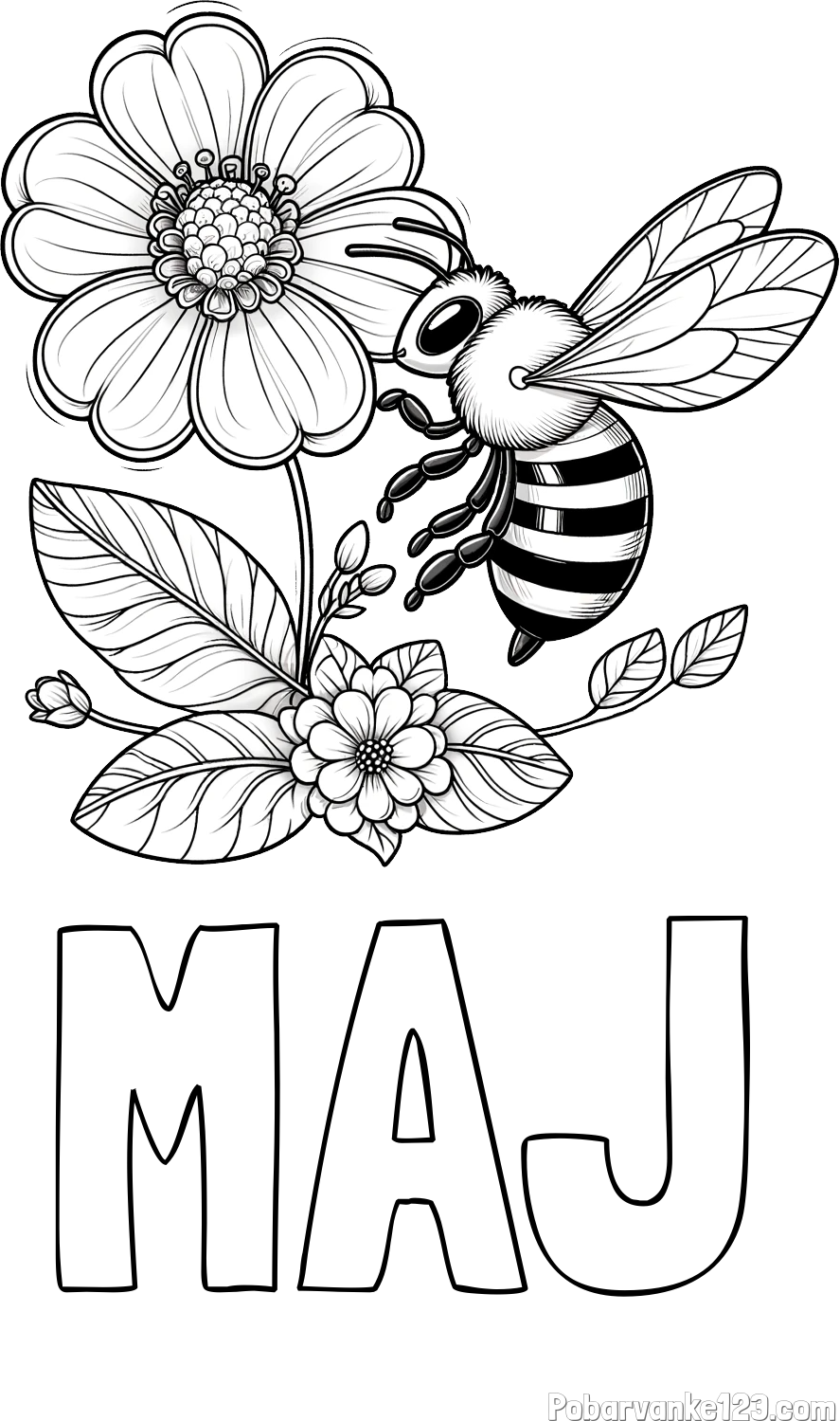 Pobarvanka imena MAJ in otroška pobarvanka čebelice in rožice
