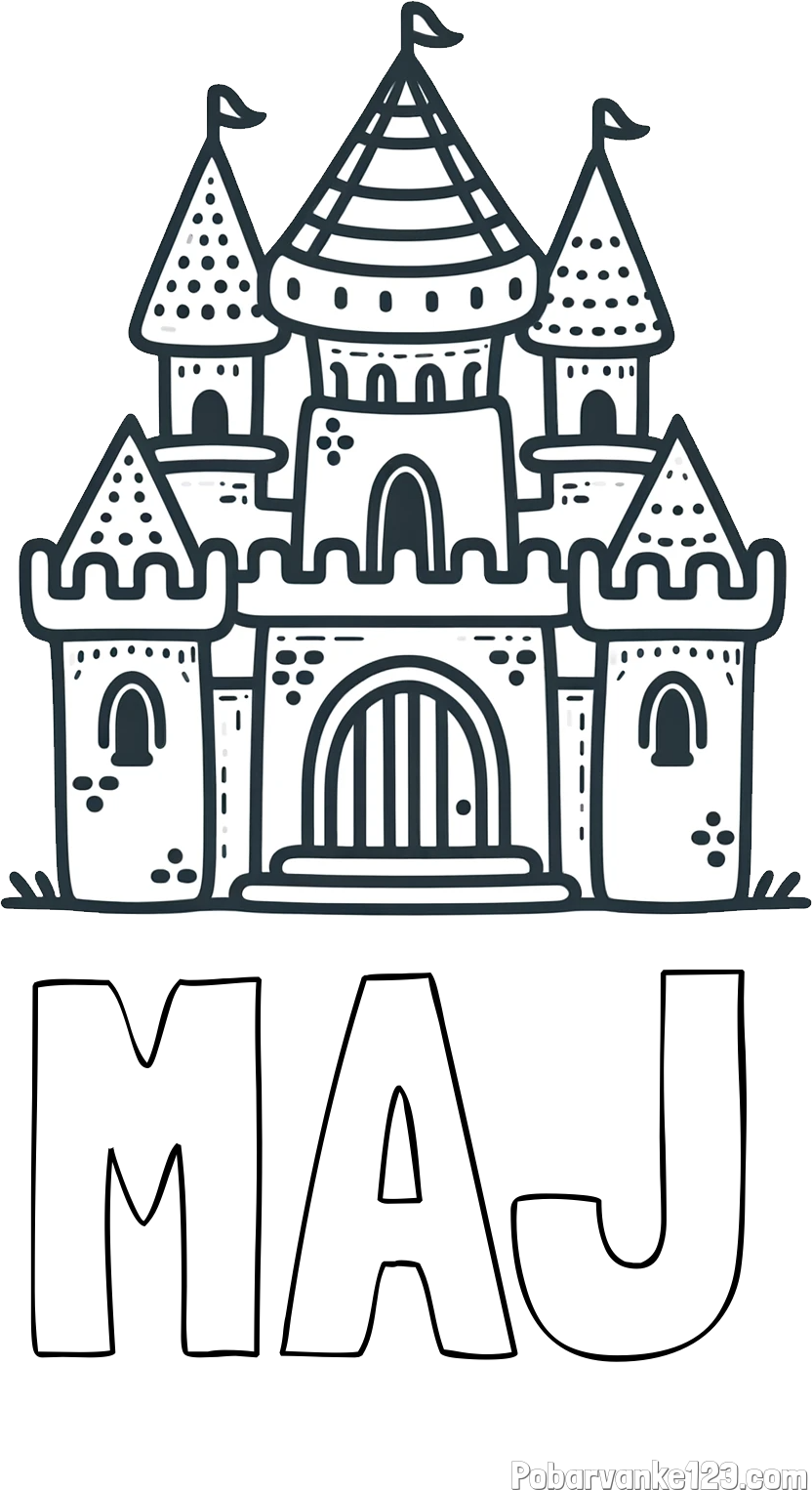 Pobarvanka imena MAJ in otroška pobarvanka gradu