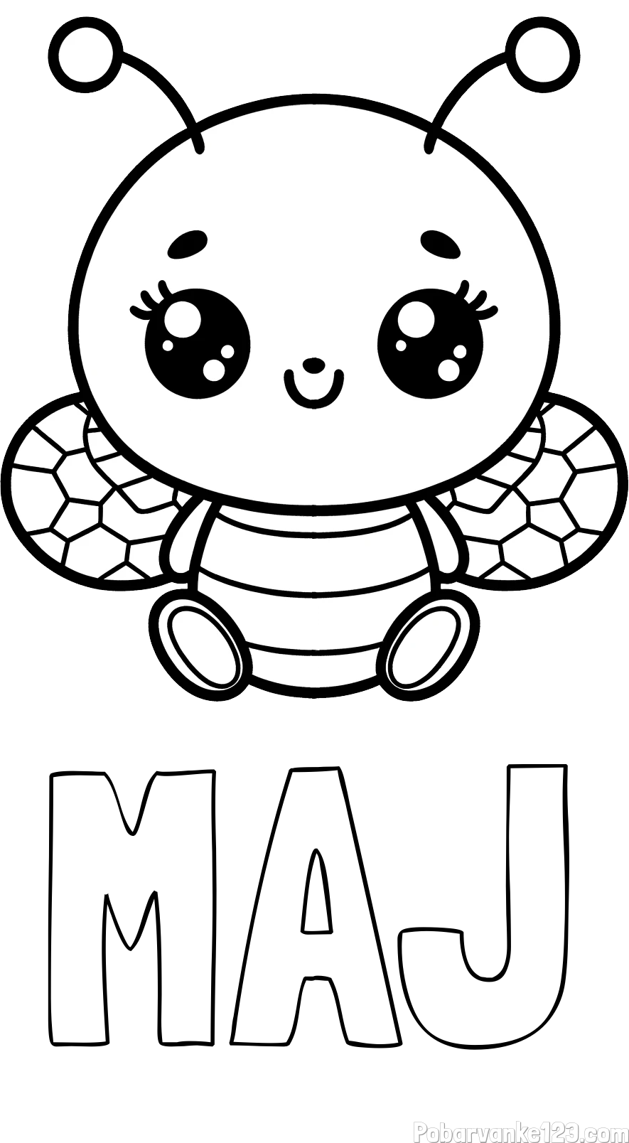 Pobarvanka imena MAJ in otroška pobarvanka ljubke čebele