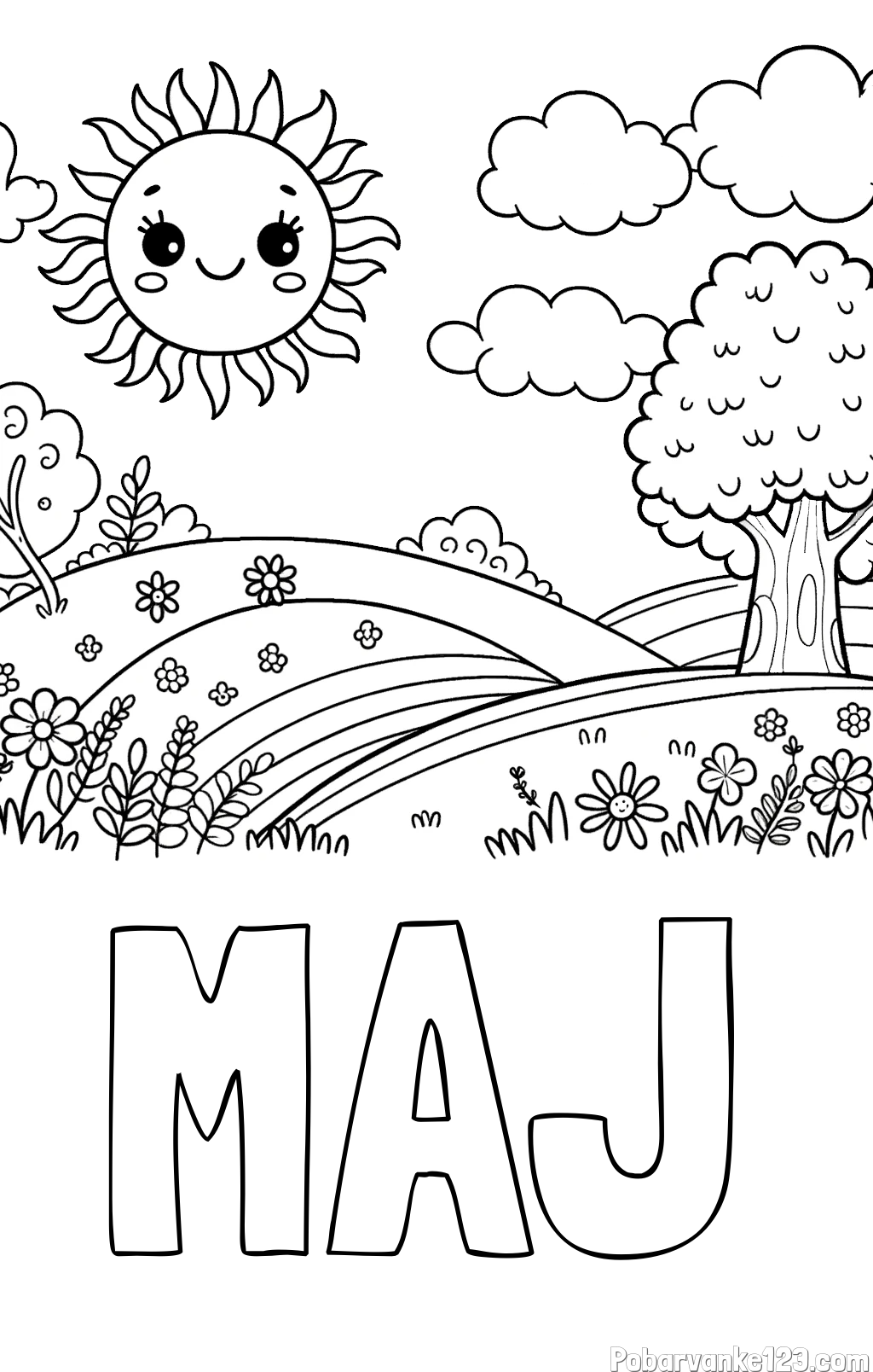 Pobarvanka imena MAJ in otroška pobarvanka narave