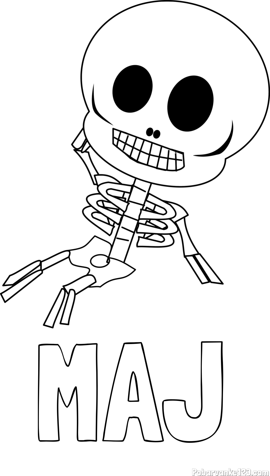 Pobarvanka imena MAJ in otroška pobarvanka okostnjaka