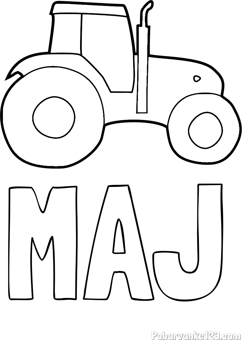 Pobarvanka imena MAJ in otroška pobarvanka traktorja
