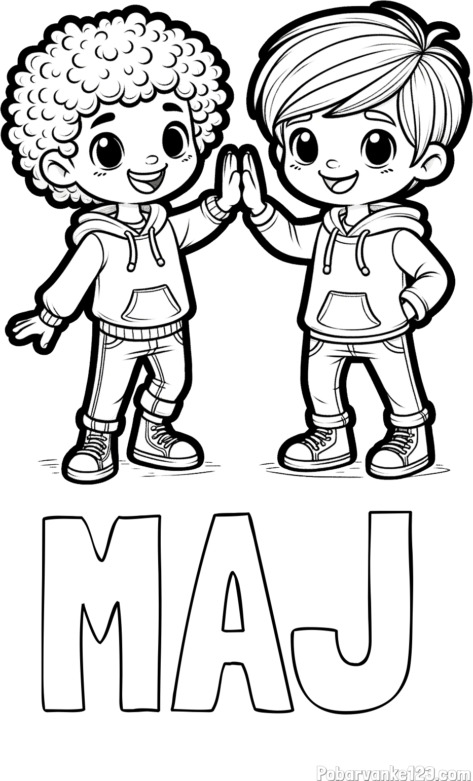 Pobarvanka imena MAJ in pobarvanka dveh nasmejanih prijateljev