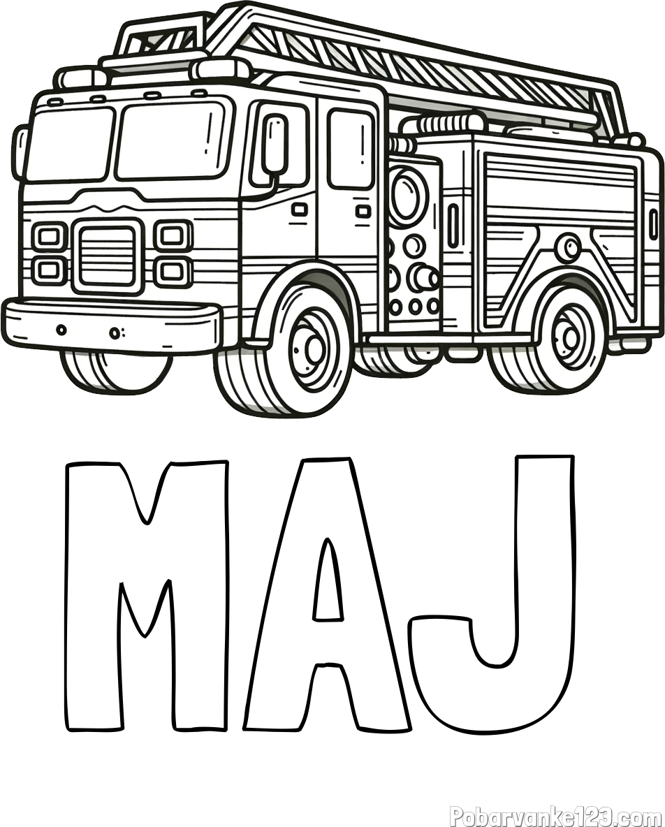 Pobarvanka imena MAJ in pobarvanka gasilskega avta z veliko podrobnostmi
