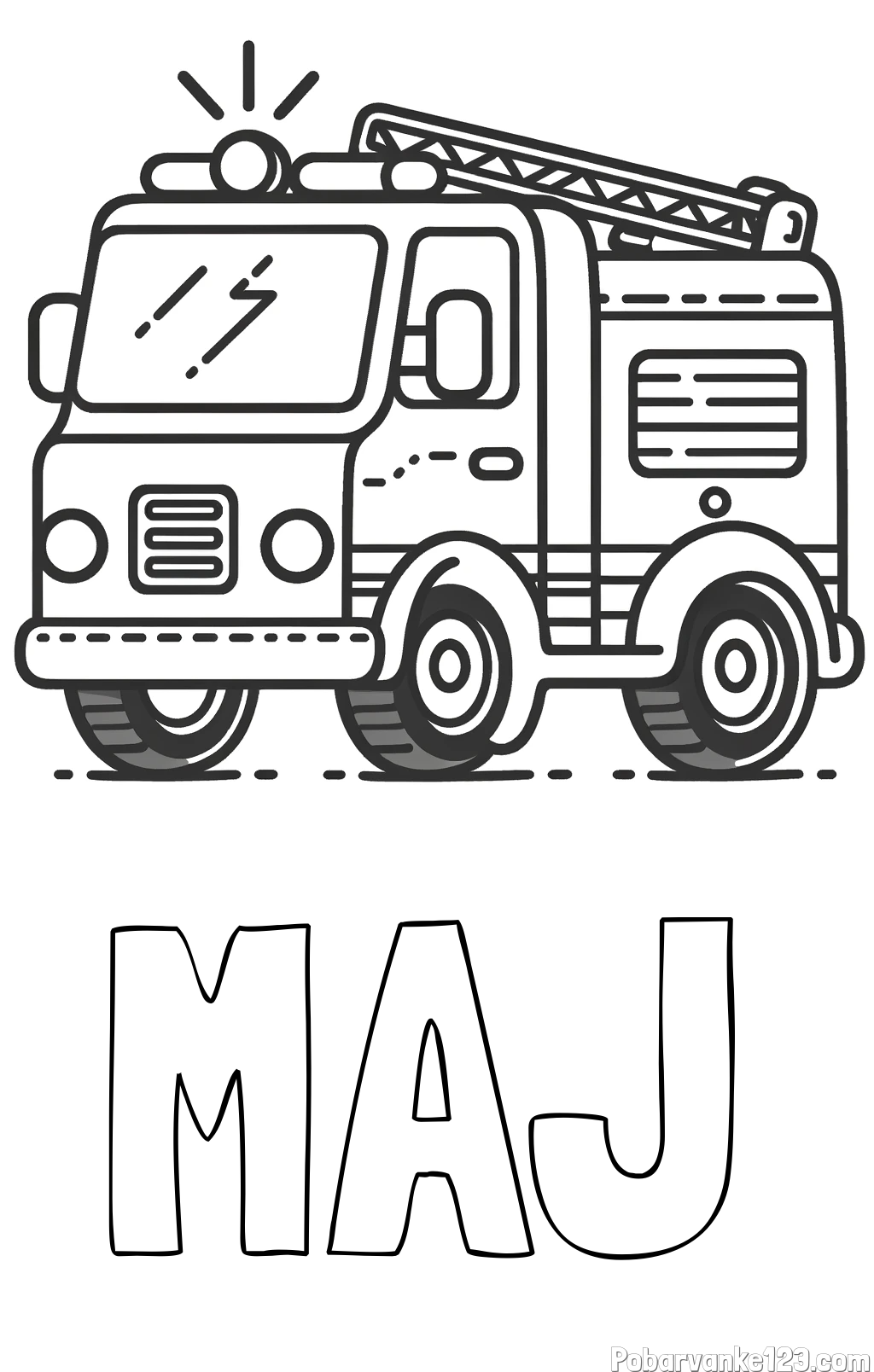 Pobarvanka imena MAJ in pobarvanka gasilskega avta z vklopljeno sireno