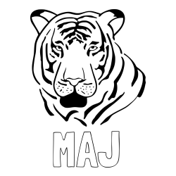 Online izdelana pobarvanka - Pobarvanka imena MAJ in pobarvanka glave odraslega tigra