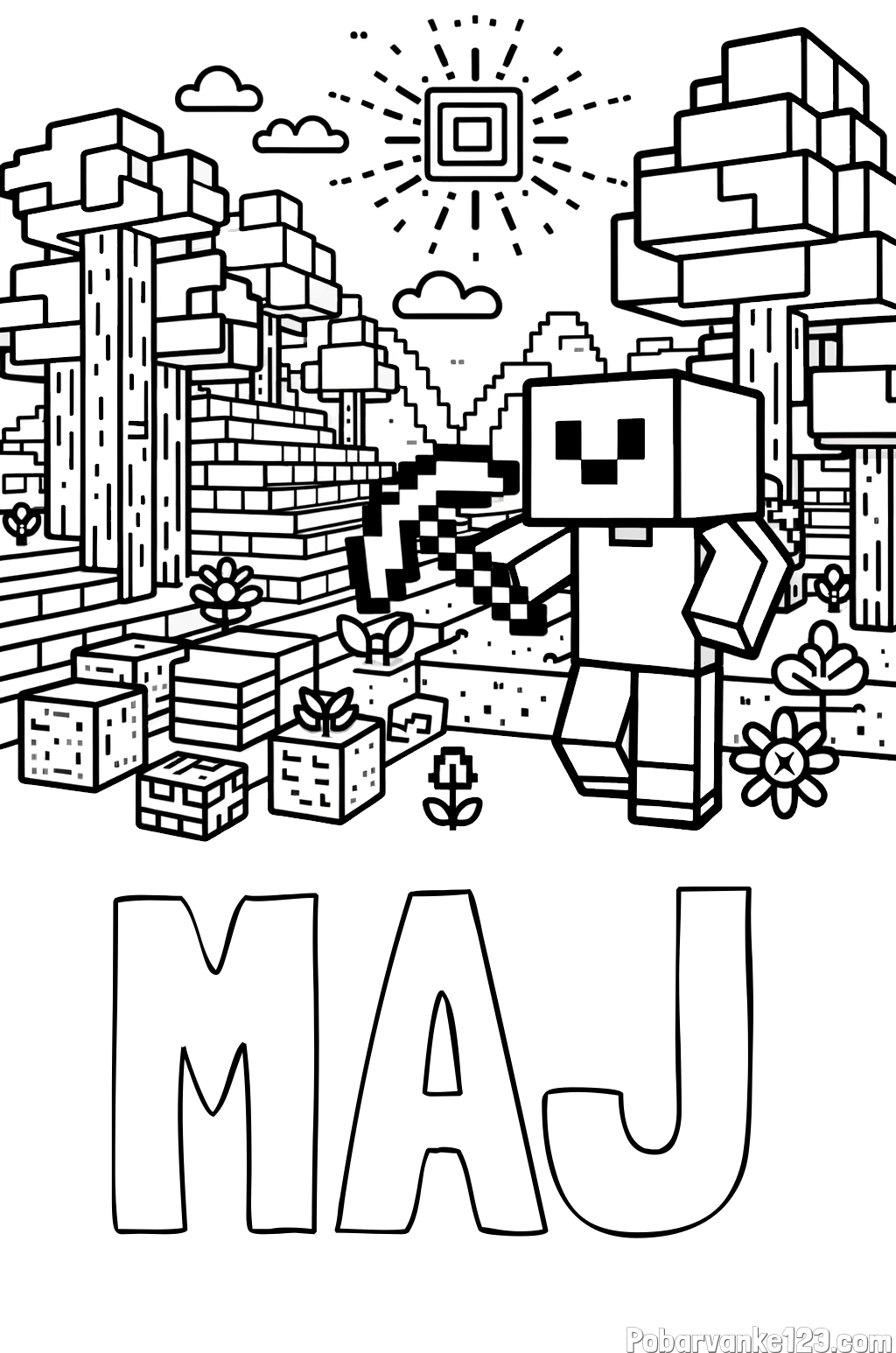 Pobarvanka imena MAJ in pobarvanka Minecraft sveta