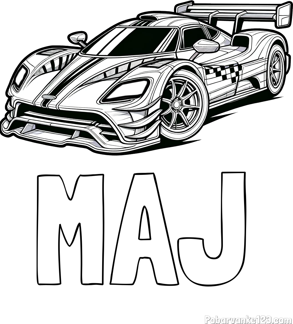 Pobarvanka imena MAJ in pobarvanka modernega športnega avtomobila
