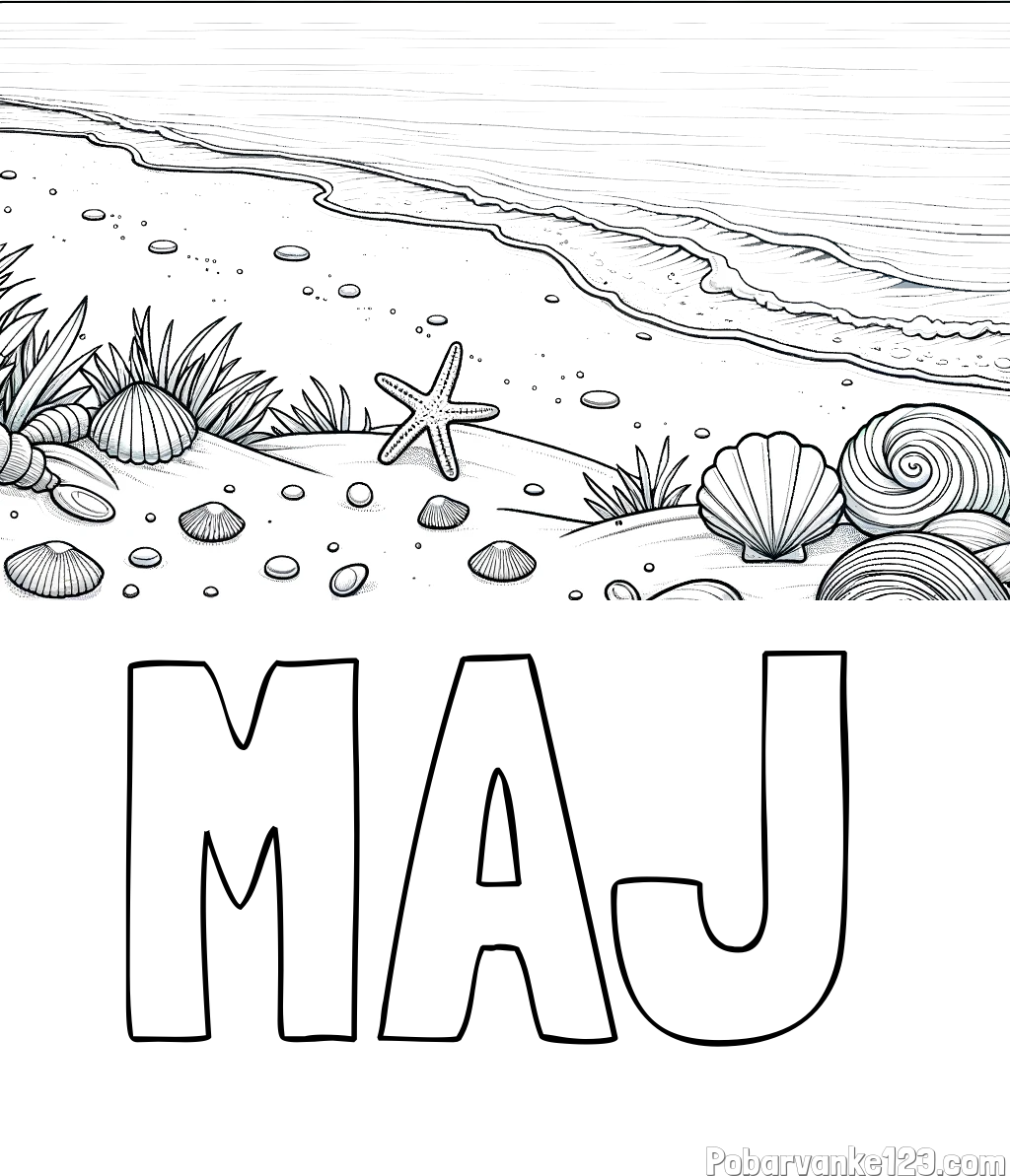 Pobarvanka imena MAJ in pobarvanka morja in plaže