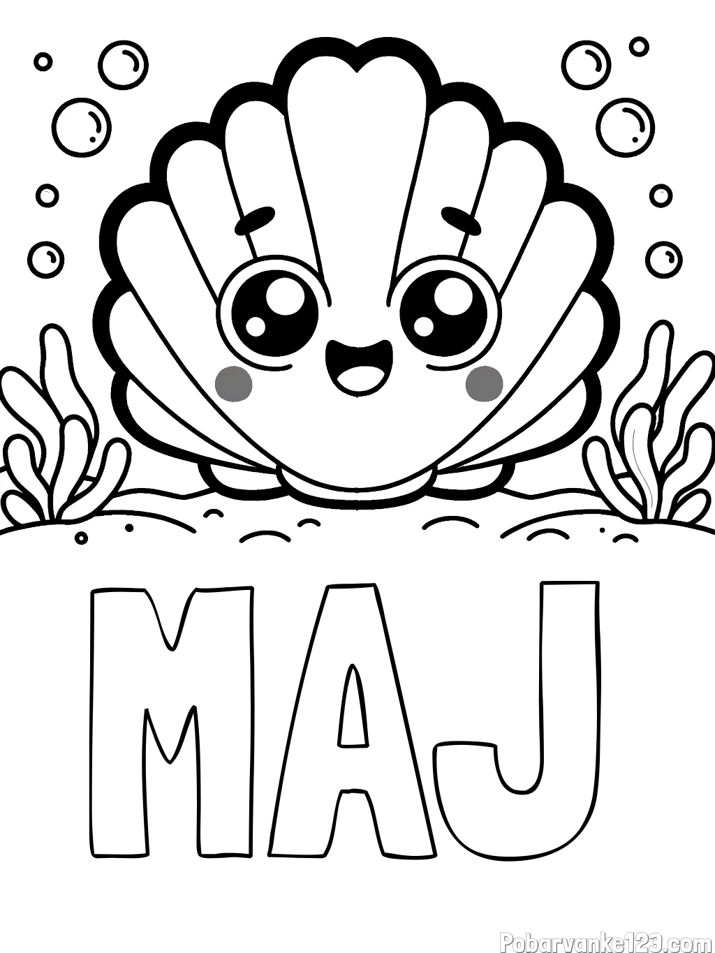 Pobarvanka imena MAJ in pobarvanka nasmejane školjke