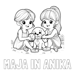 Online izdelana pobarvanka - Pobarvanka imena MAJA IN ANIKA in pobarvanka prijateljic s kužkom
