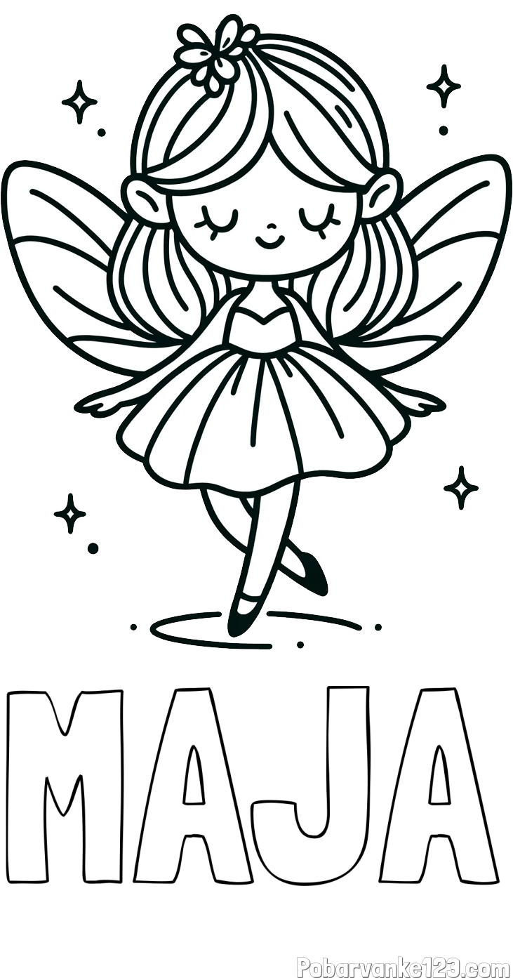 Pobarvanka imena MAJA in enostavna pobarvanka čarobne vile