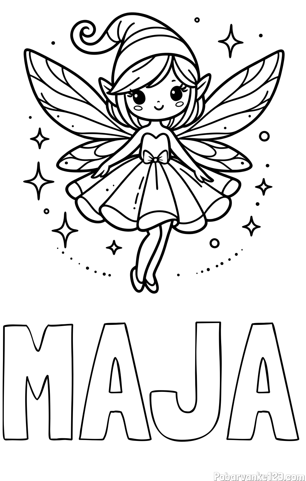 Pobarvanka imena MAJA in otroška pobarvanka čudovite vile