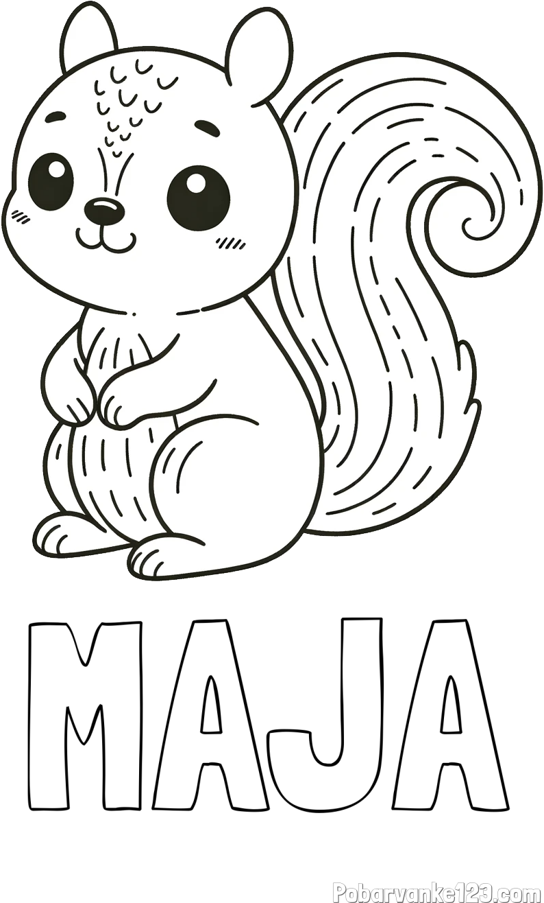 Pobarvanka imena MAJA in otroška pobarvanka veveričke