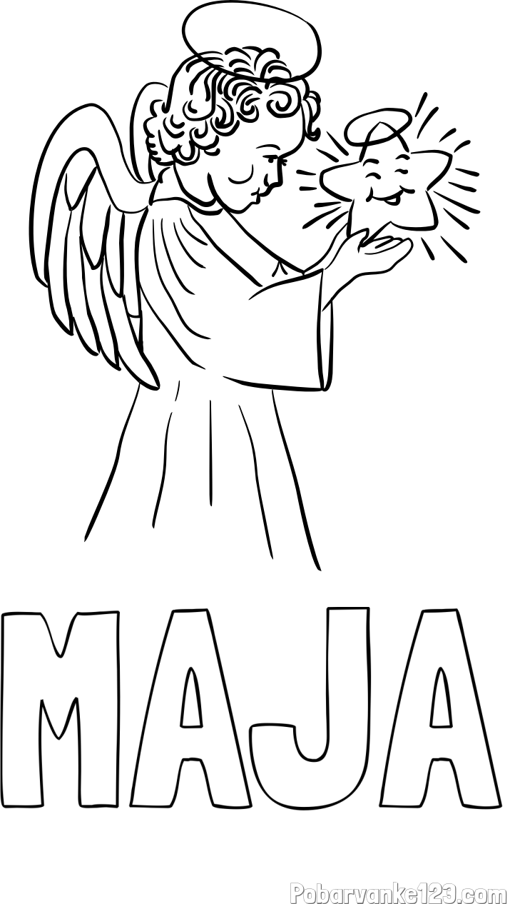 Pobarvanka imena MAJA in pobarvanka angela z zvezdo