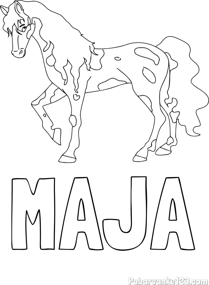 Pobarvanka imena MAJA in pobarvanka lisastega konja