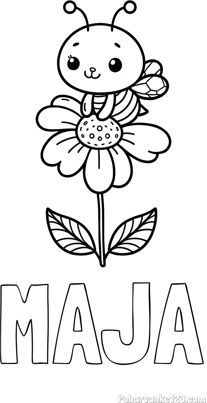 Pobarvanka imena MAJA in pobarvanka ljubke čebelice na roži
