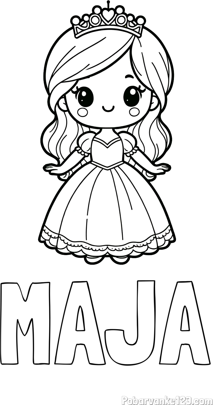 Pobarvanka imena MAJA in pobarvanka ljubke princeske