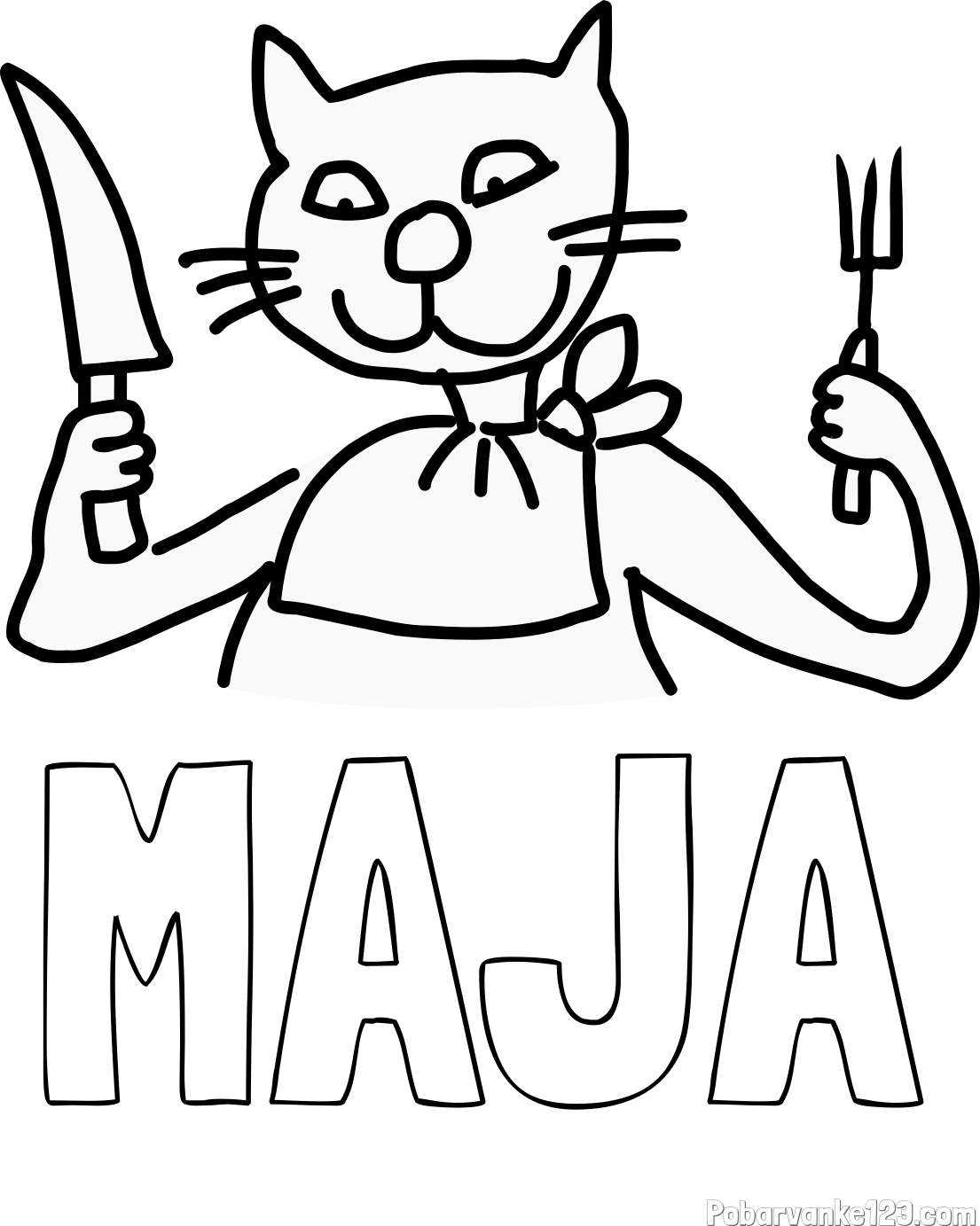 Pobarvanka imena MAJA in pobarvanka mačke pri kosilu