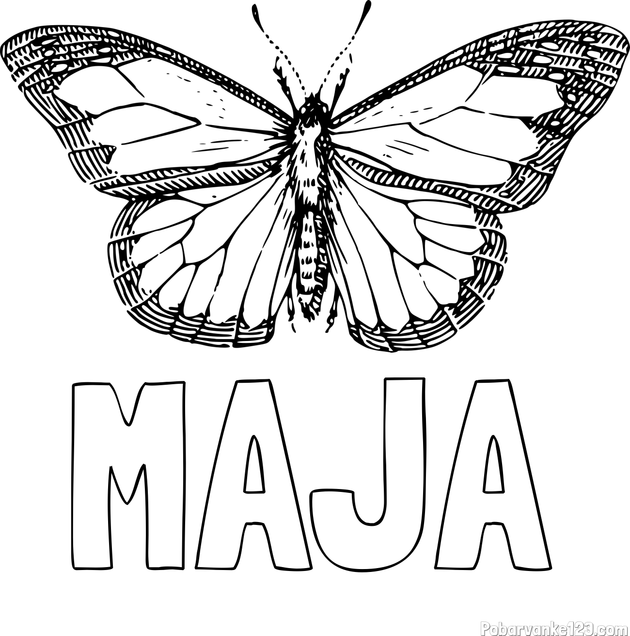 Pobarvanka imena MAJA in pobarvanka metulja